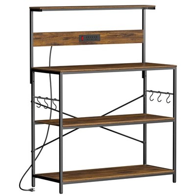 Kitchen Bakers Rack with Power Outlet, 4 Tiers Microwave Stand with Storage, ...