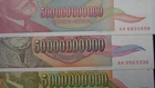 Yugoslavia, three banknotes: 5, 50, 500 000 000 000 ( billion) Dinara 1993, unc