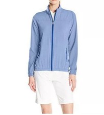 Adidas women's full zip soft woven Golf Jacket Large Blue Embroidered deer Logo