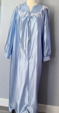 Anne Leslie 80s Vintage House Coat/ Robe Lught Blue Satin Midi Length Sz M A0
