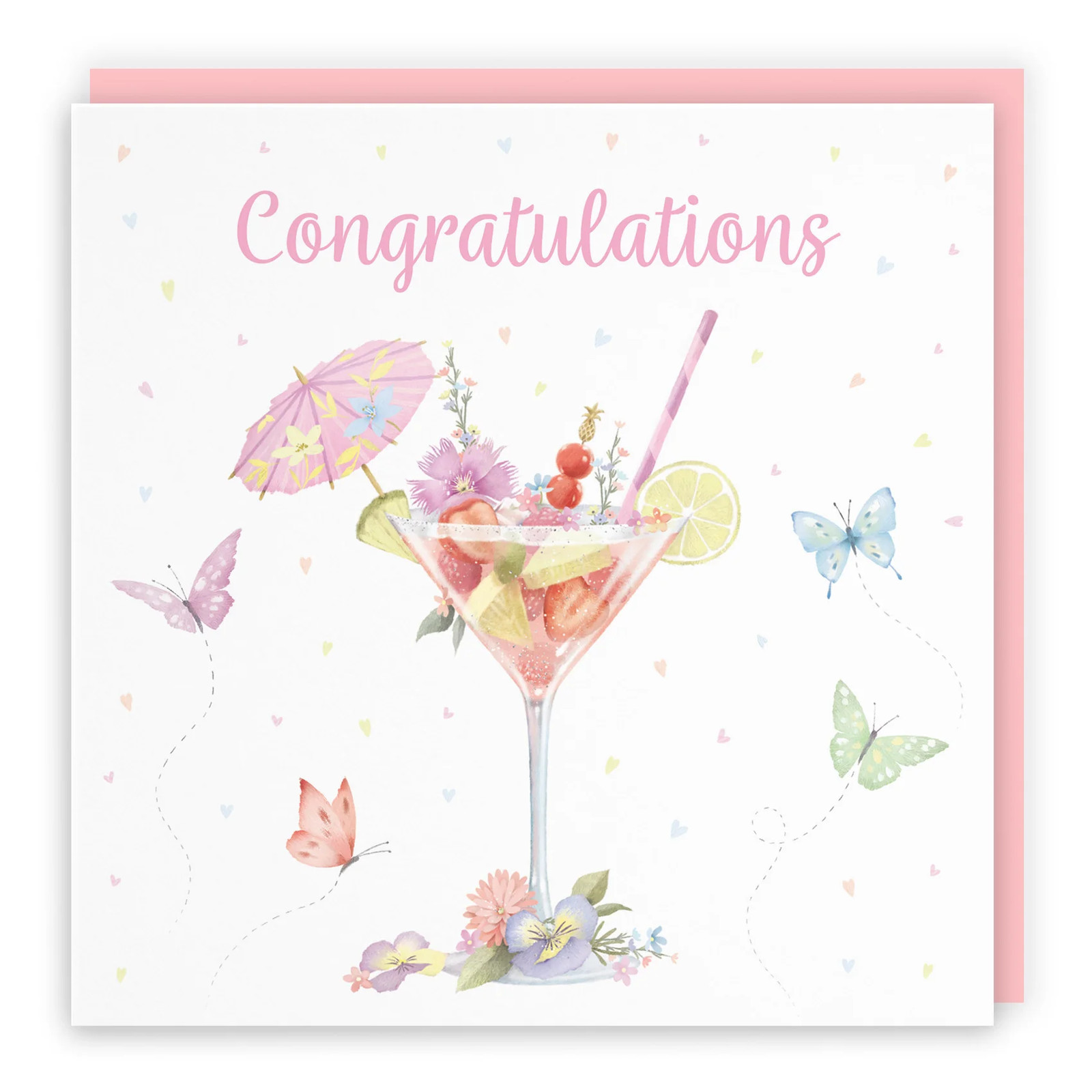 Congratulations Card Pink Cocktail And Butterflies Milo's Gallery