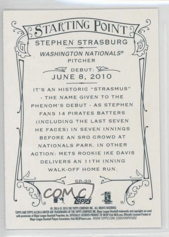2015 Topps Allen & Ginter's Starting Points Stephen Strasburg #SP-99 - Image 2 of 2