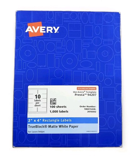 Avery 2"x 4" 94207 Presta TrueBlock Matte White Labels - 1,000 Total Labels