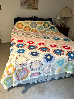 Handmade Grandmothers Flower Garden Quilt 88x90 Cotton Queen Size