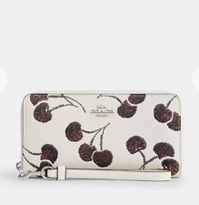 NWT Coach Long Zip Around Wallet Cherry Print CDE92 Silver Chalk Multi Wristlet