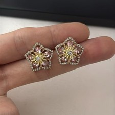 CZ Pink Flower Stud Earrings for Women