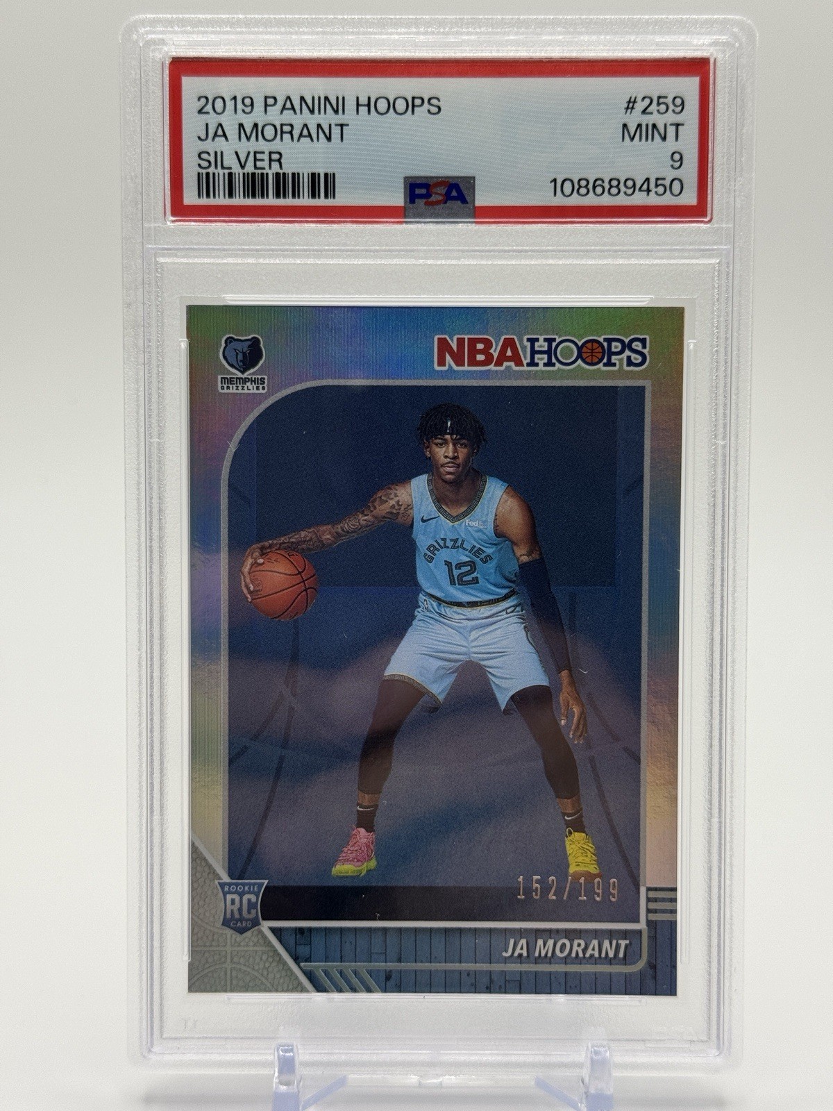 Ja Morant RC 2019 NBA Hoops Silver 152/199 PSA Gem Mint 9 #259 Memphis
