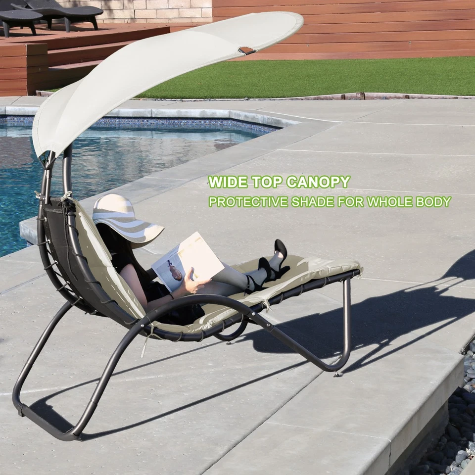 Chaise longue colgante hamaca exterior tumbona patio silla con dosel de sombra Foto 4 de 4