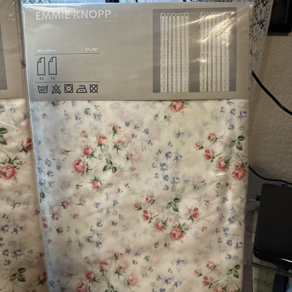 Ikea Emmie Knopp Cortinas de Encaje Transparente 4 Paneles (2 Pares) 57"x98" Blanco Floral Nuevo Foto 3 de 4