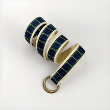 Polo Ralph Lauren D-Ring Belt Medium Green Navy Tartan Plaid Cotton Adjustable