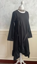 STUDIO MADE IN ITALY Black Asymmetric Whimsygoth Zip Dip Hem Smock Dress 14/16