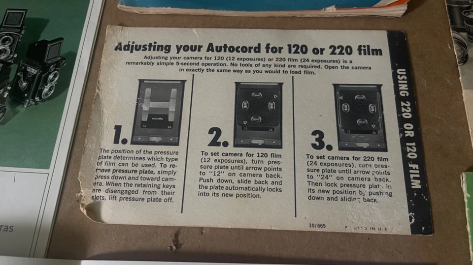 批量 5 件 复古 美能达 AUTOCORD 双镜头相机 所有者 手册 手册 正品证书 — 第 3/4 张图片