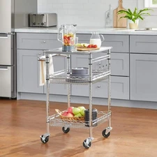 Gatefield Small Chrome with Stainless Top Rolling Kitchen Cart with Storage