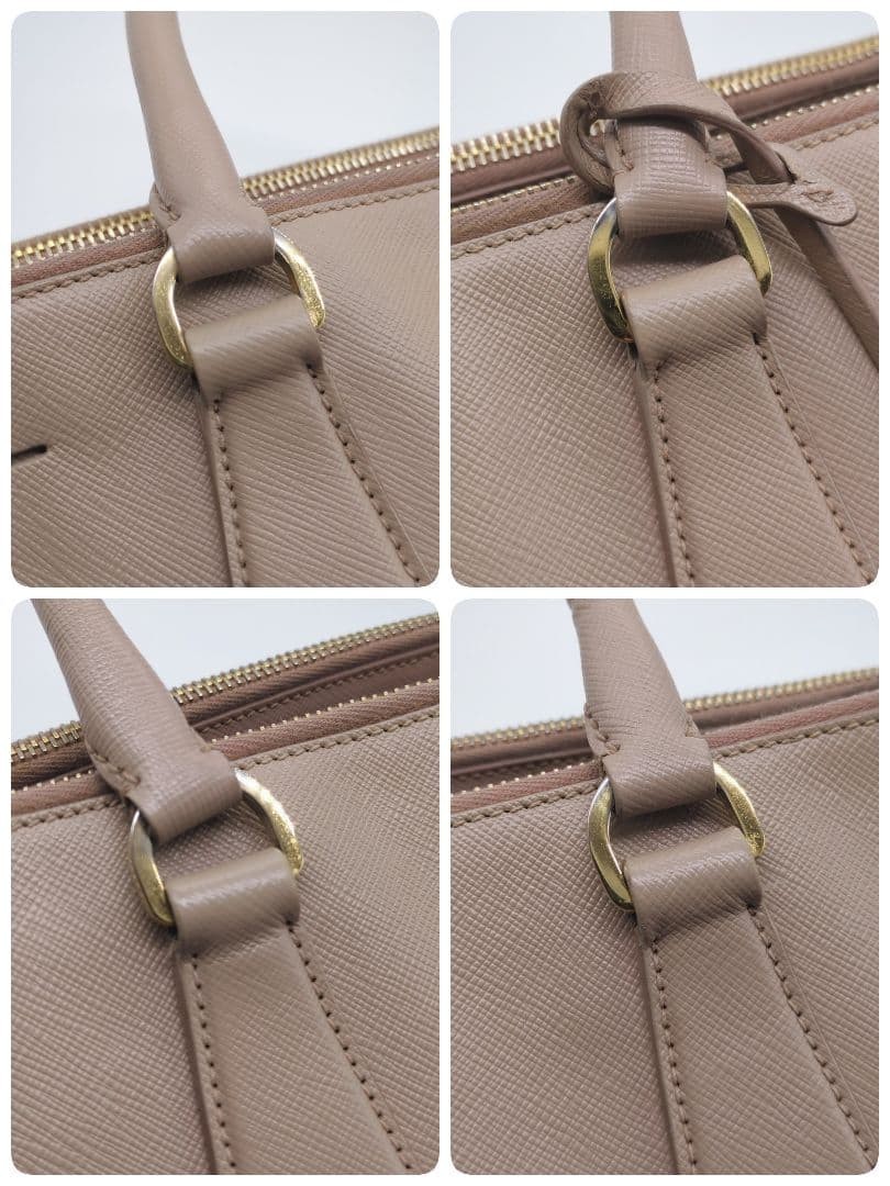 PRADA Galleria Logo 2Way Hand Bag Tote Saffiano Leather Pink Beige w/ Crochet thumbnail 11