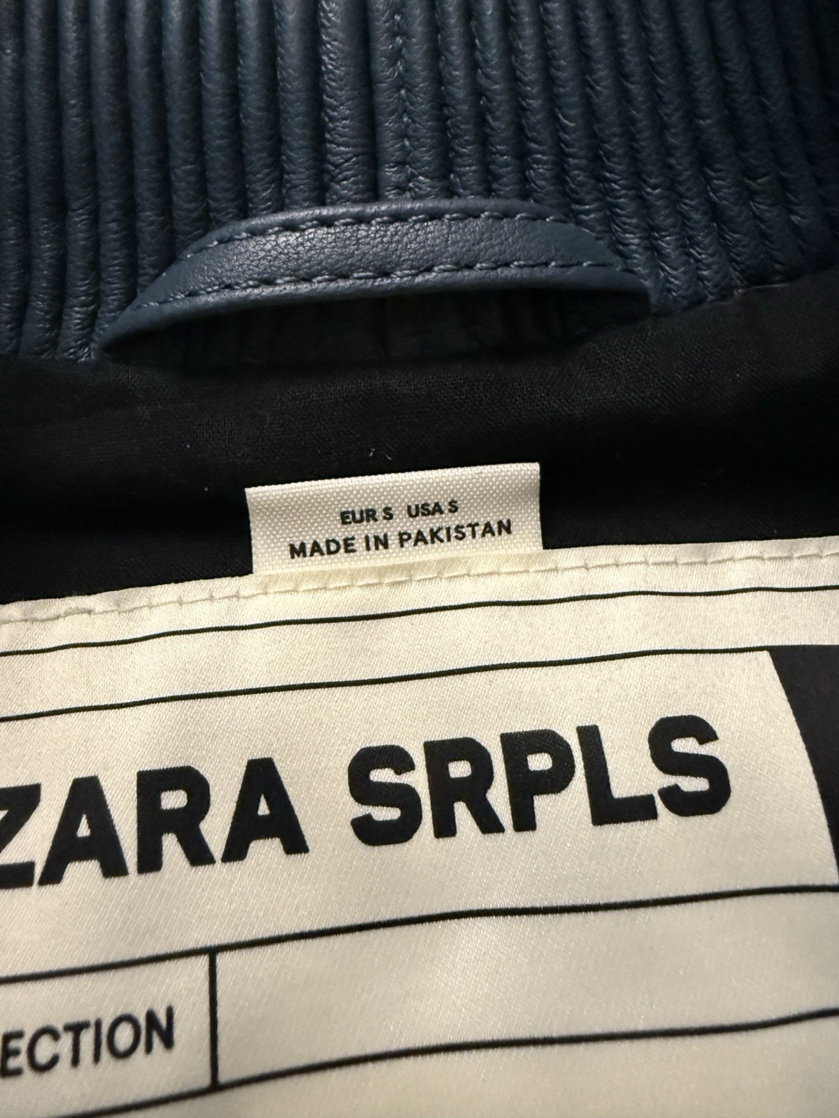 Zara Men’s SRPLS Bomber Real Leather Jacket Duck Blue Small image 8