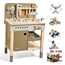 Kids Tool Set,Wooden Tools Bench with Apron Toddler Toy Wooden Tool Bench