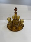 Indiana Glass Tiara Amber Pressed Glass Nine-Piece Goblet Decanter Tray Set  — photo 5