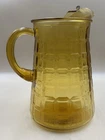 Vintage Anchor Hocking Glass Pitcher w Ice Lip Amber Waffle Block Squares 9 1/4"