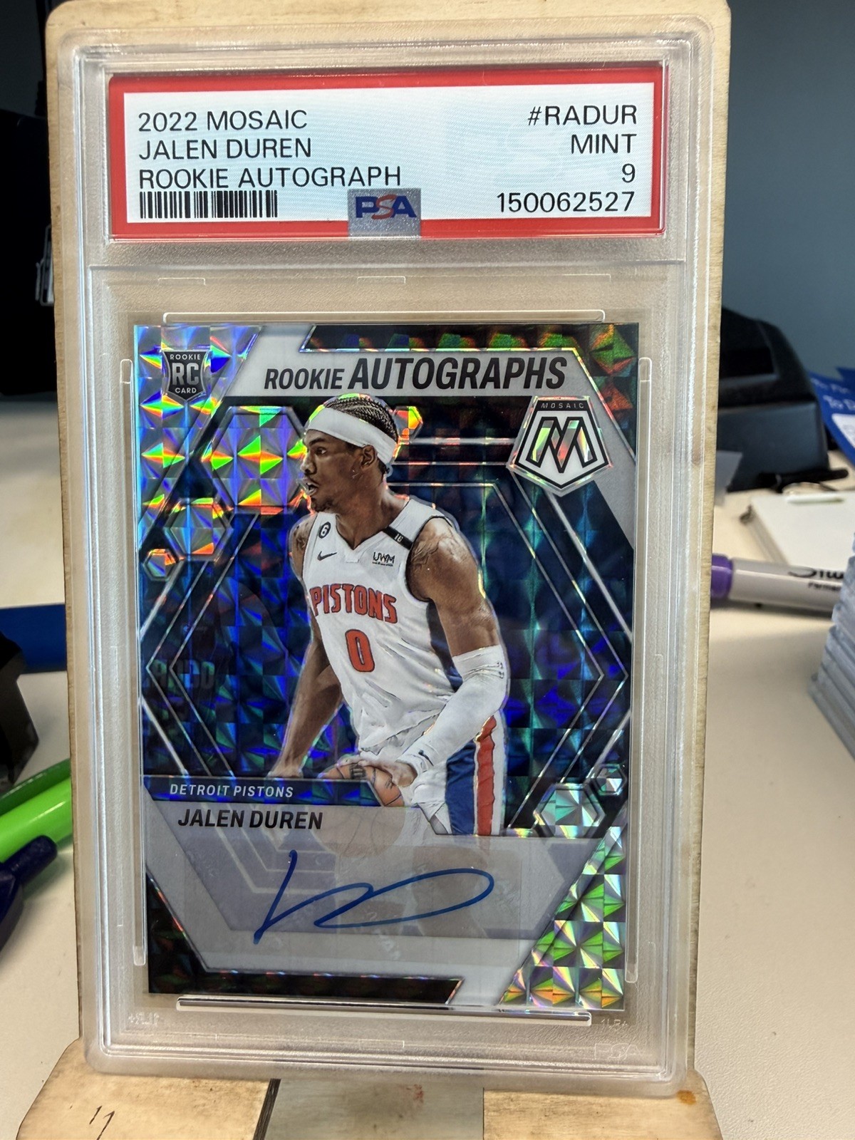 2022 PANINI MOSAIC RC AUTOS MOSAIC #RADUR JALEN DUREN PSA 9 Detriot Pistons view 2