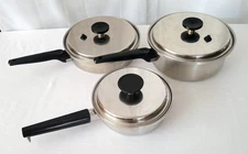 Vintage 2 Ekco EHP & 1 Ekco Prestige Pot Pan w/Lids 6pc set Stainless Steel USA