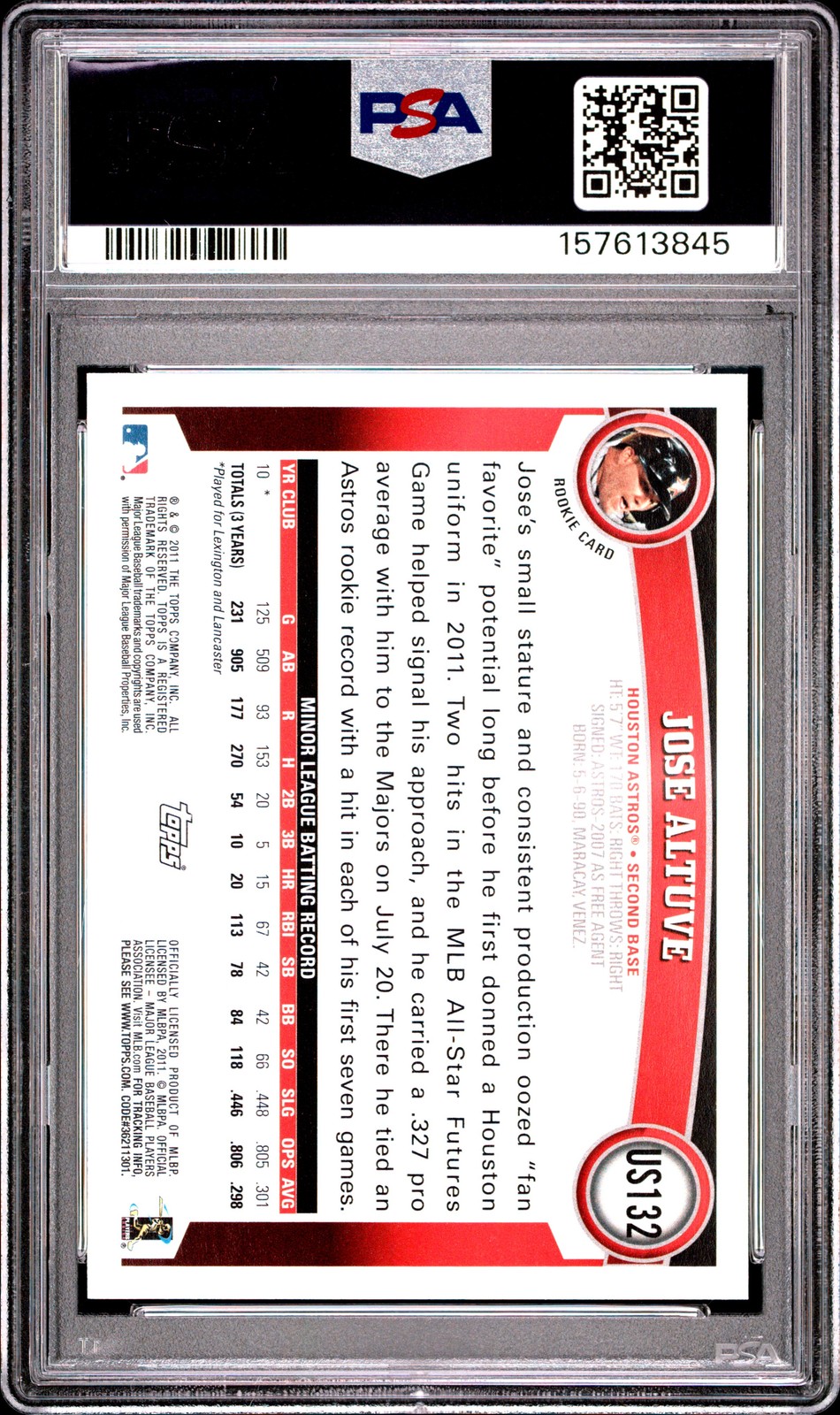 2011 Topps Update #US132 Jose Altuve PSA 10 view 2