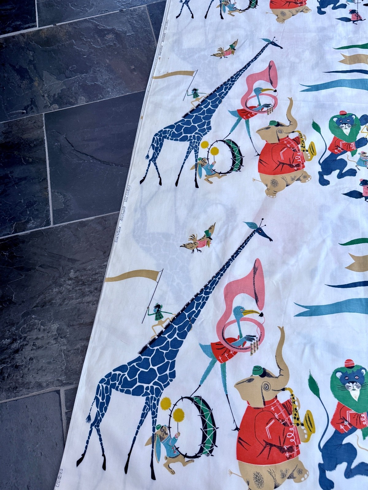 1950’s Musicians of the JUNGLE Novelty Mid Century Barkcloth  Era Vintage Fabric