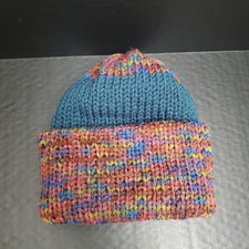 Thick Knit Crochet Toddler Beanie Winter Hat - Variegated / Teal OSFM