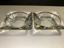2 Anchor Hocking Clear Glass 4 1/2” Square Ashtrays Vintage Mid Century Modern 