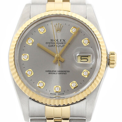 Rolex Datejust 18K Gold & SS Gray Diamond Dial Jubilee Band Watch 16013