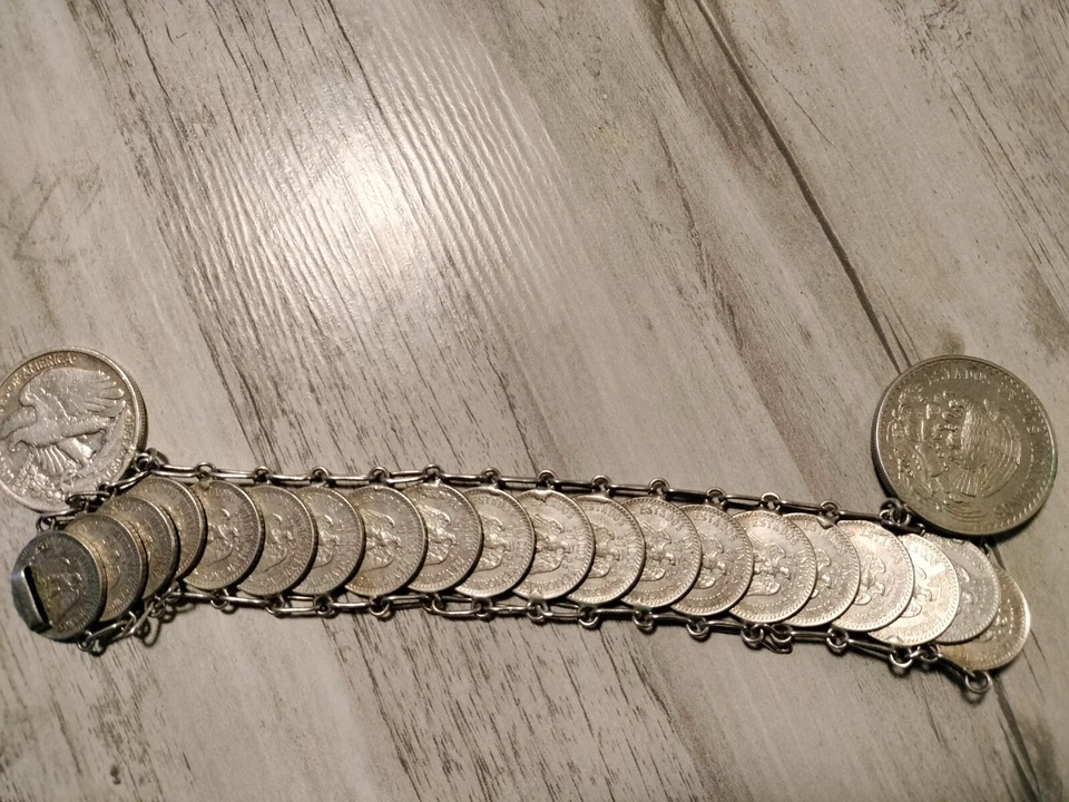 pulseras mujer monedas plata  estados unidos mexicanos - Imagen 1 de 2