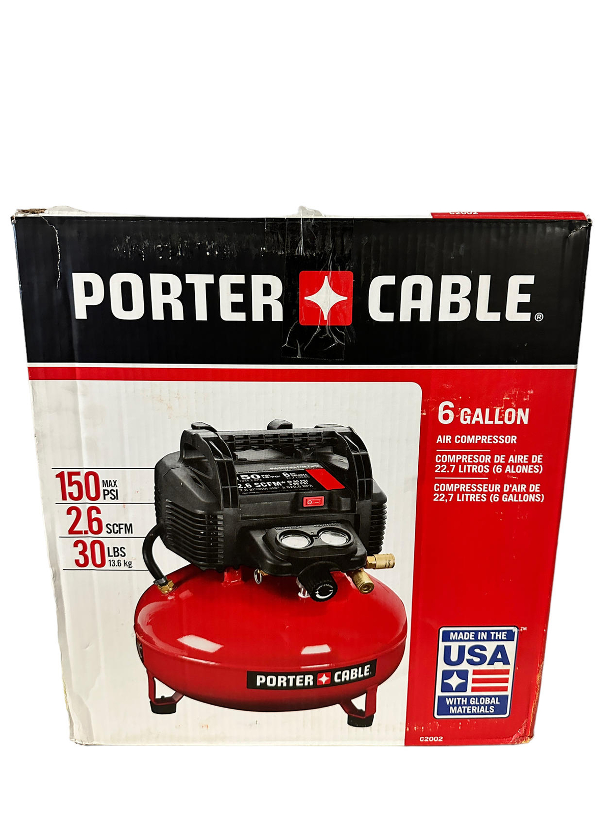 PORTER-CABLE  (C2002) Air Compressor, 6-Gallon, Pancake, Oil-Free