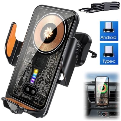 66W Fast Wireless Phone Charger Automatic  Air Vent Secure Mount Clamp Holder US