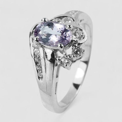 Pastel Lavender Spinel 925 Sterling Silver White Gold Plated Cute Ring Size 6.25