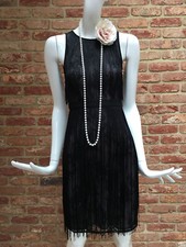 Warehouse Black Lace Flapper 1920s Gatsby Tassle Fringe Mini Dress UK Size 10