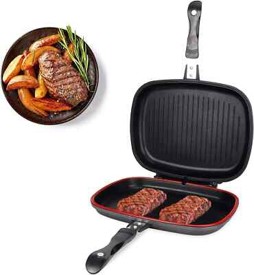 ANTIHAFT DOPPELSEITIGE BRATPFANNE GRILL MARMOR BESCHICHTET 32 CM INDUKTION BODENBODEN