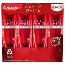 Colgate Optic White Renewal Whitening Toothpaste, 3% Hydrogen Peroxide, 4pk