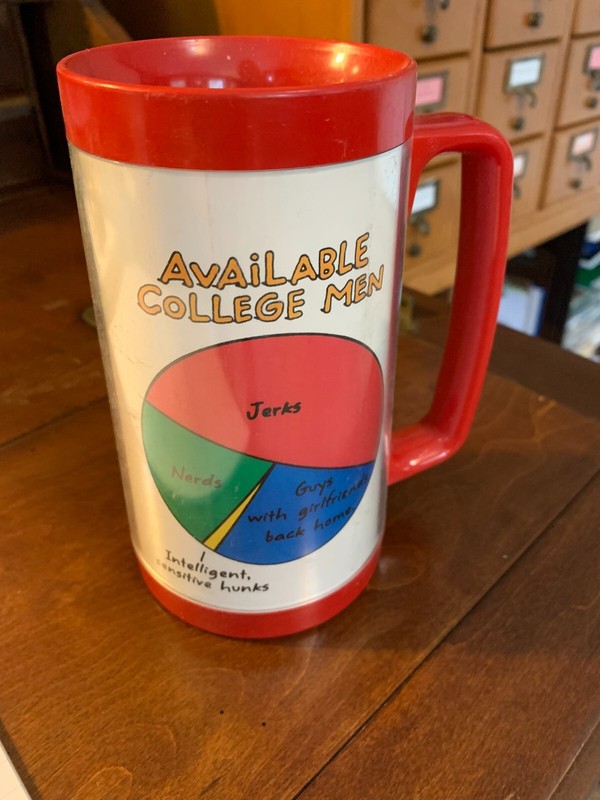 Vintage Shoebox Greetings Plastic Stein "Available College Men" Pie Chart