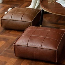 Moroccan PU Leather Pouf Square Floor Cushion Cover Ottoman Cover Unstuffed
