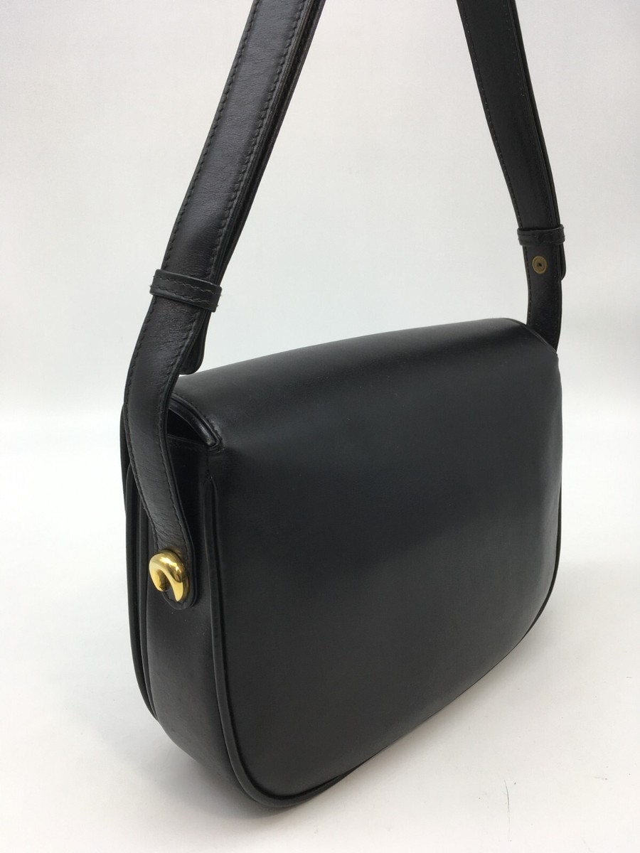 Authentic Old GUCCI One Shoulder handbag leather black vintage GG