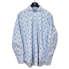 Robert Graham Dress Shirt M Blue White Striped Dotted Long Sleeve
