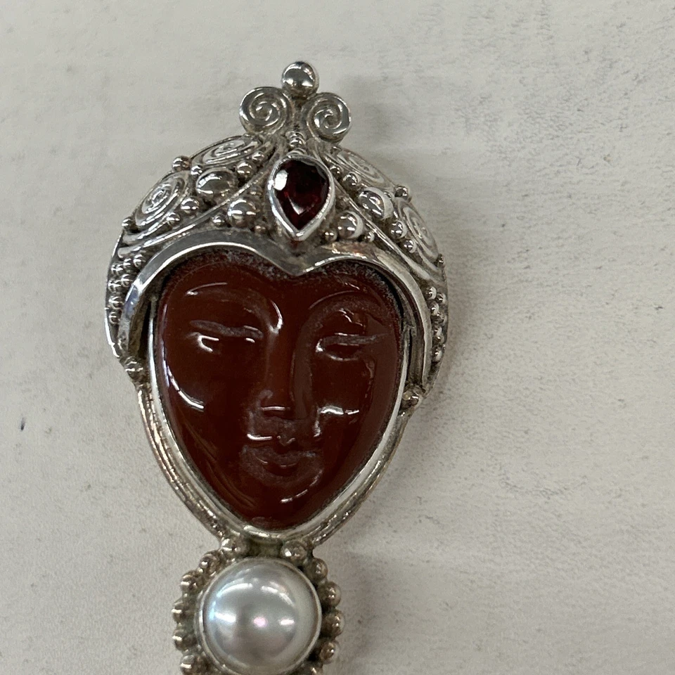 Pingente de deusa esterlina Sajen jaspe vermelho renda louca ágata granada pérola - Imagem 3 de 4