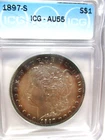 1897-S MORGAN SILVER DOLLAR ICG AU55