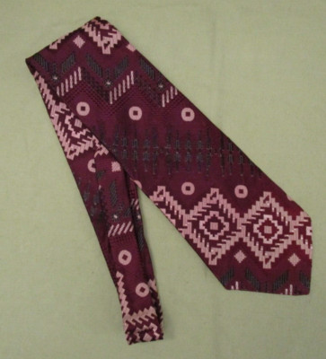 Vtg Liebert Maloofs Maroon Red Pink Black Geometric Neck Tie Wide 55'' x 4 1/2''