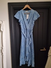 Quiz Blue Printed Wrap Style Midi Dress Size UK 10 RRP £36.99