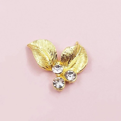 10PCS Metal Inlaid Crystal Rhinestone Imitation Pearl Leaves Jewelry Making - Picture 11 of 18