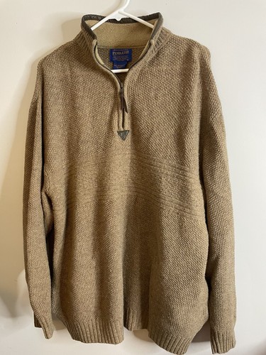 Pendleton, Vintage Pendleton Shetland Wool Sweater Men's Large Brown 1/4 Zip Pullover