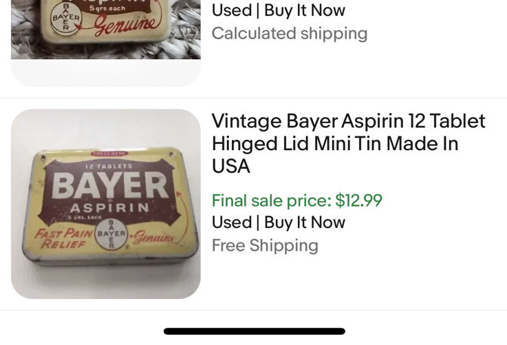 Vintage Bayer Aspirin 12 Tablet Hinged Lid Tin eBay
