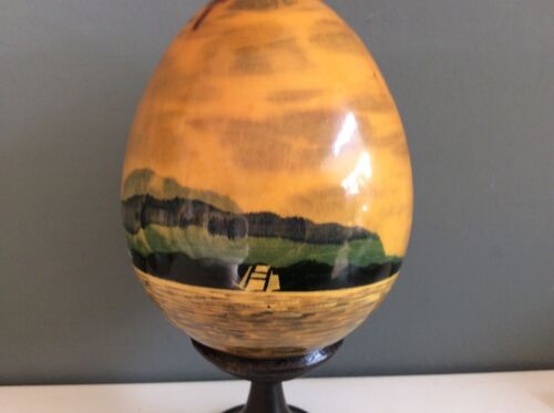 Vintage Large Russian Wooden Hand Painted Lacquered Egg - Sailing Ship - Signed - Picture 5 of 10