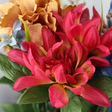 21" Navy and Burgundy Artificial Decorative Mixed Flower Bush