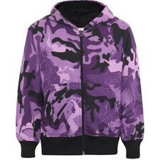Kids Unisex Camo Purple Fleece Hoodie Zip Up Style Zipper For Girls Boys 5-13 Yr